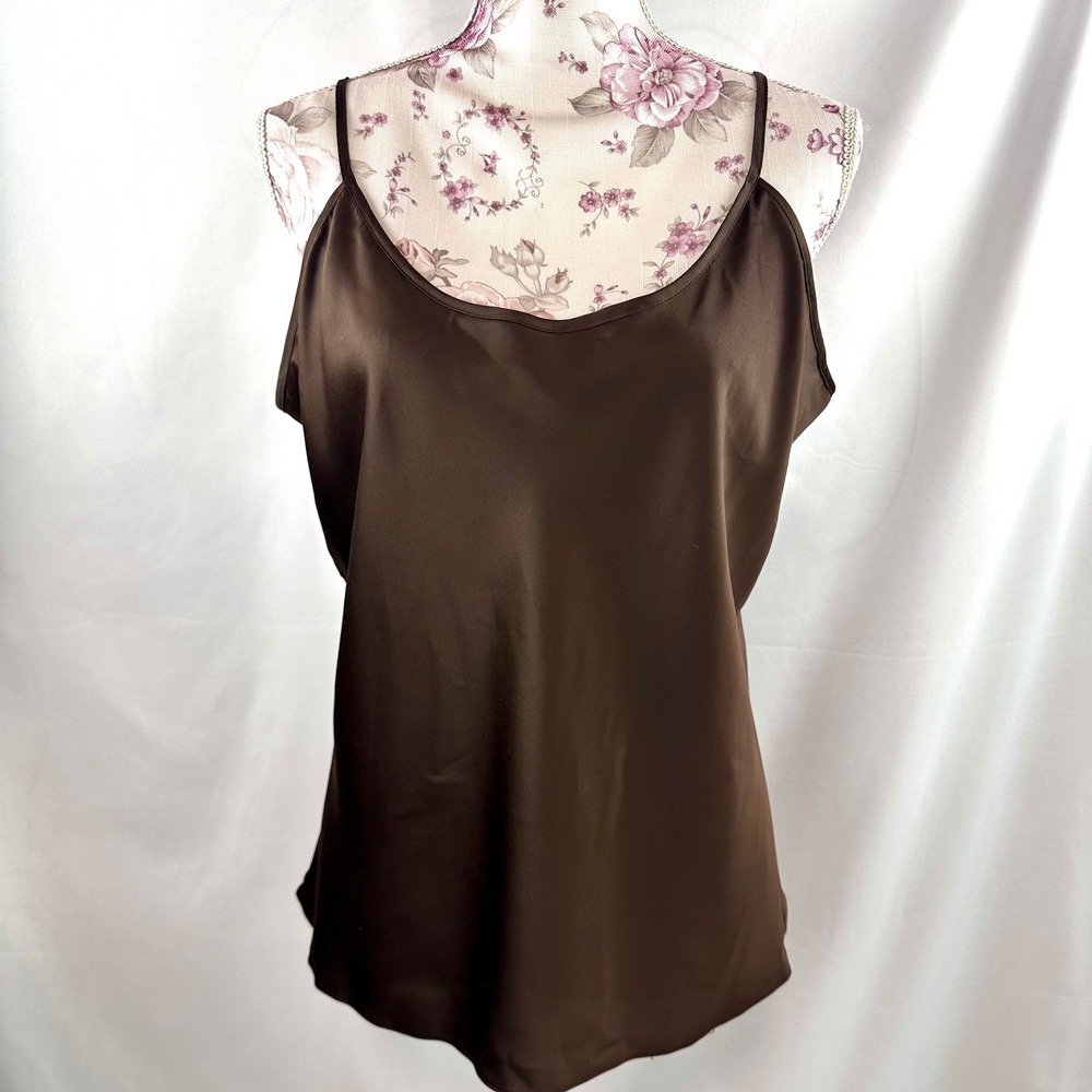 Liz Claiborne Satin Cami‎ Camisole Top Sleeveless Tank Casual Blouse Brown XL